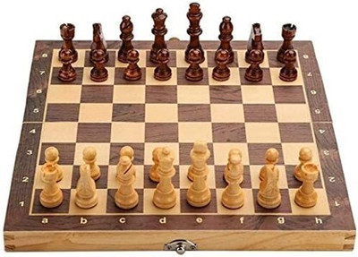 SINGHALTRADE Wooden Foldable Chess Set, Chess Game For Kids Adults 4 cm Chess Board (Beige) 6 cm Chess Board(Brown)
