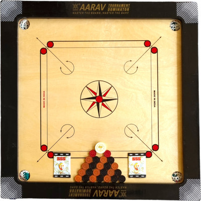 AARAV Full 3 Inch Border 6 mm Ply with Coins, Striker, and Disco Powde 3.8 cm Carrom Board(Beige, Black)