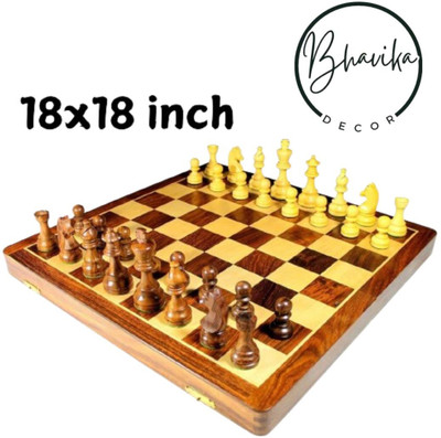 BHAVIKADECOR Wooden Foldable Chess Board With Chess Pieces| 18x18 Inch 45.72 cm Chess Board(Brown)