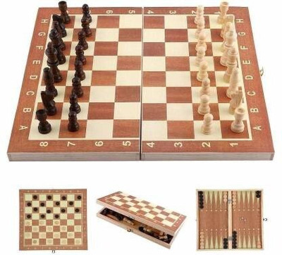 SINGHALTRADE WOODEN CHESS WITH CHESS BOX, AND CHESS WOODEN COINS, BROWN 6 cm Chess Board(Brown)