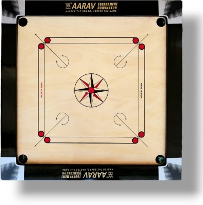 AARAV Full 3 Inch Border 6 mm Ply with Coins, Striker, and Disco Powde 3.8 cm Carrom Board(Beige, Black)