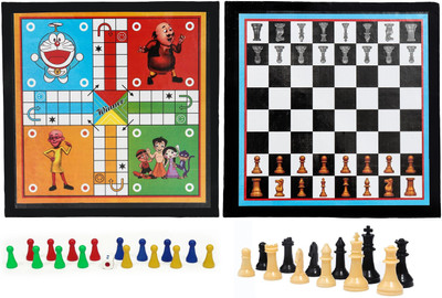 HK Sport & Toys 2in 1 Ludo & Chess Board (12*12 Inch) with Hollow Chess Pieces & Ludo Player 32 cm Chess Board(Multicolor)