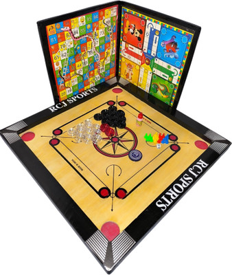 RCJ CARROM BOARD 20 INCHES FREE LUDO& SNAKE, 24 PCS. CRYSTAL COIN ,POWDER & STRICKER 5 cm Carrom Board(Multicolor)