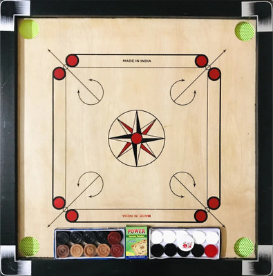 HOC for Kids 26 Inch Medium Size Glossy Finish, Coins, Strikers, Powder 41 cm Carrom Board(Beige, Black)