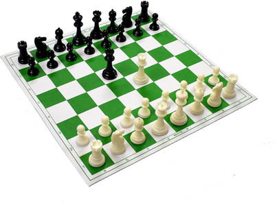 RV Enter Roll-Up Vinyl Chess Board with Storage Bag & Extra Queens (Green) 5 cm Chess Board(Green, White)