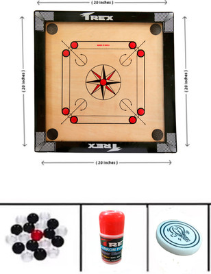 Trex Sports GLOSS FINISH SMALL 20 INCH CARROM BOARD WITH SPECIAL COINS, POWDER & STRIKER 50.8 cm Carrom Board(Multicolor)
