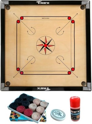 Trex Sports Carrom Boad 32 Inches Heavy Wooden Gloss Finish with Coins, Powder & Stricker 81.28 cm Carrom Board(Beige)