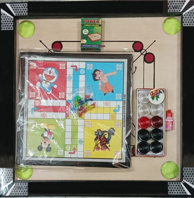 Red Queen Small carrom with Ludo and snake 4 cm Carrom Board(Multicolor)