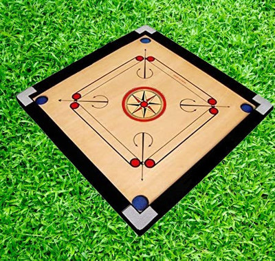 HHS SPORTS Glossy Wooden 20 inches Carrom Board with coins, Powder and 1 Striker 50 cm Carrom Board(Multicolor)