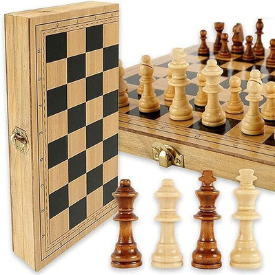 martp Wooden Folding Chess, Handmade Game Board 14*14 inches Wooden Chess 36 cm Chess Board(Beige)