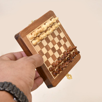 RURAL ROUTES Wooden Foldable Chess Board - Rosewood Chessboard - Indoor Mind Game(5 Inch) 3.5 cm Chess Board(Brown)