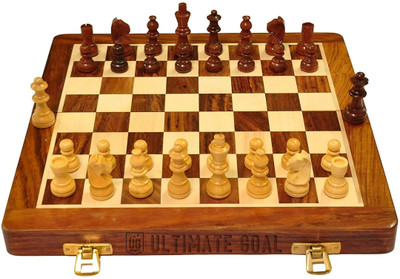 UG SPORTS Wooden Foldable Chess with Magnetic Pieces For Kids and Adults (12x12 Inches) 2 cm Chess Board(Brown)