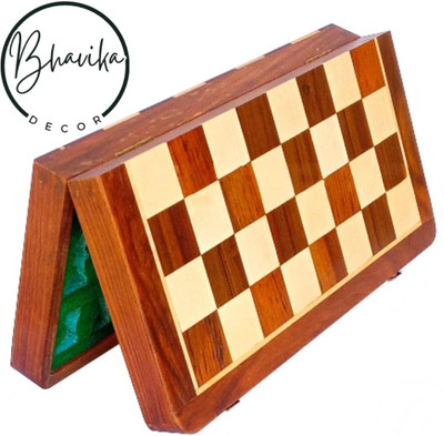 BHAVIKADECOR Wooden Foldable Chess Board With Chess Pieces| 12x12 Inch 30.48 cm Chess Board(Brown)