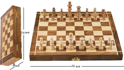 TFS Wooden Hand Crafted (Non Magnetic) Foldable Chessboard Game 16inch 6 cm Chess Board(Brown)