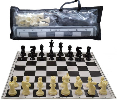 TIMA Professional Vinyl Chess Set with Bag Black 17 x 17 inches,for 6 years and up 6 cm Chess Board(Black)