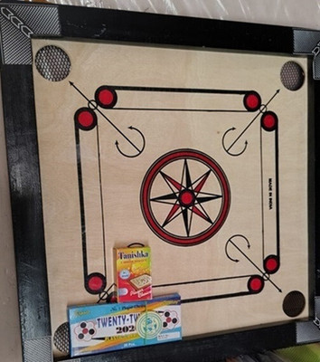 HouseOfCommon //20 inch carom. coins.and.striker @ (black) Carrom Board/ 56 cm Carrom Board(Black)
