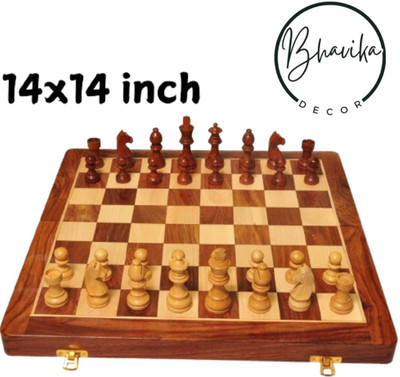 BHAVIKADECOR Wooden Foldable Chess Board With Chess Pieces| 14x14 Inch 35.48 cm Chess Board(Brown)