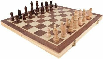 SINGHALTRADE CHESS WOODEN BOX WITH WOODEN CHESS COINS, CLASSY CHESS BOARD (BROWN) 6 cm Chess Board(Brown)