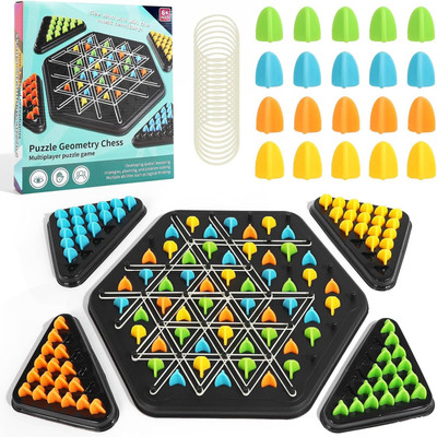 CountryLink Chain Triangle Chess Board Game with Rubber Bands for Kids & Family 3 cm Chess Board(Multicolor)