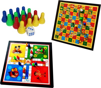 HHS SPORTS Ludo Snakes & Ladders Wooden Board Party & Fun Games Board Game 12inch N 30.48 cm Ludo Board(Multicolor)