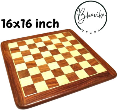 BHAVIKADECOR Handmade Flat Wooden Chess Board | Chess Peices Not Included|16x16inch 40.64 cm Chess Board(Brown)