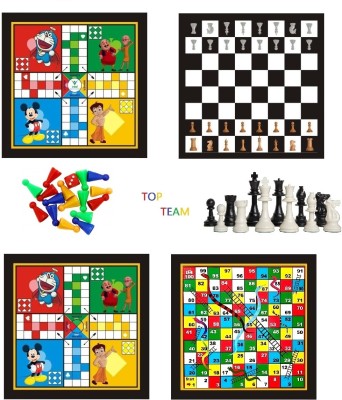 martp Wooden Ludo Snake & Chess Board Combo with 2 Set of Ludo Coins 1 Chess Coins Set 30 cm Ludo Board(Multicolor)