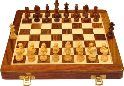 Mikki Tikki Wooden Handcrafted Foldable Magnetic Chess Board Set with Magnetic Pieces 26 cm Chess Board(Brown)