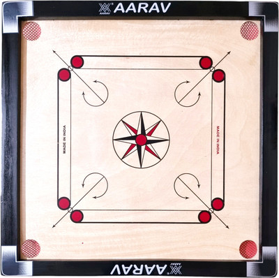 AARAV Carrom Board Medium Size 26x26 Inches Premium Product with Accessories 3.17 cm Carrom Board(Black, Beige)