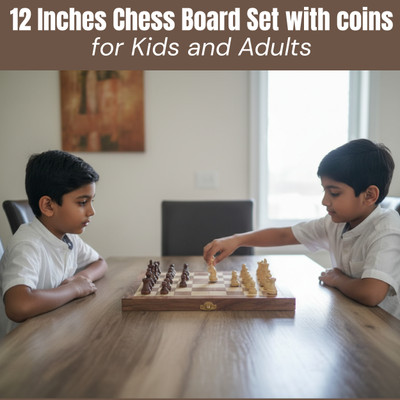 CLEEVORA Foldable Chess Board 12 inch Set with Coins Pieces for 2 player Kids and Adults 30 cm Chess Board(Brown)