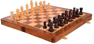 PRIME HOMES Handmade Foldable Magnetic Chess Board Set Wooden with Magnetic Pieces-7x7inch 17 cm Chess Board(Brown)