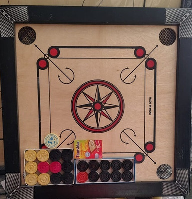 HouseOfCommon ..20 inch carom.&. 2coins.. and.striker (black) Carrom .Board 56 cm Carrom Board(Black)