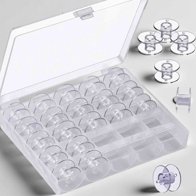AORDEY Sewing Machine Bobbin 25 Pcs with Plastic Cases Bobbin Case(Pack of 25)
