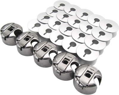 EASYSEW 5PCS L style bobbin cases and 20PCS L style aluminum bobbins Compatible for JUKI Metal Bobbins(Pack of 20, STANDARD)