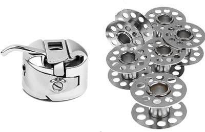 Clezaro 2 in 1 Combo ( 6Pcs Metal Bobbins with 1 Bobbin case ) Suitable for All Machine Bobbin Case(Pack of 1)