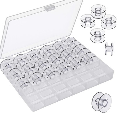 Estervig Clear Plastic Bobbins with Box - 25 Pcs Transparent Sewing Machine Bobbins Bobbin Case(Pack of 25)