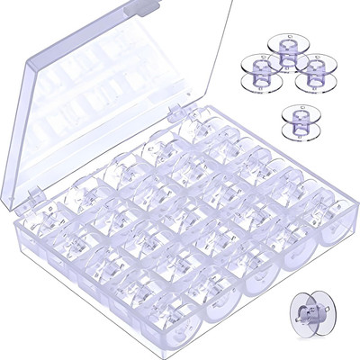 VENEXA 25 Pcs Transparent Plastic Sewing Machine Bobbins with Bobbin Case(Pack of 1)