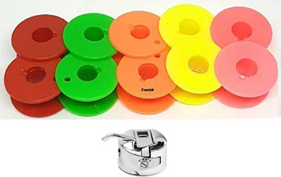 ZENITH Solid Multi Color Bobbins + 1 Bobbin Case for Any Automatic Sewing Machines (Singer/Usha/Brother) (10) Bobbin Case(Pack of 1) ZENITH Solid Multi Color Bobbins + 1 Bobbin Case for Any Automatic Sewing Machines (Singer/Usha/Brother) (10) Bobbin Case(Pack of 1)