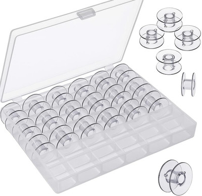 ELIE INDIA 25 Pcs Transparent Empty Plastic Bobbin Set with Case for Sewing Machines Bobbin Case(Pack of 1)