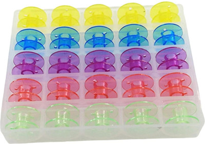 Maxxlite 25x Spools Bobbins with PVC Storage Case Colorful for Sewing Machine Sewing Plastic Bobbins(Pack of 25, 2X1 CM)