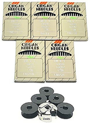ZENITH Combo of Organ 11 14 16 18 21(10 needles each size) 50 needles Bobbin Case Bobbin 5for Industrial Sewing machines Compatible jack Juki Zoje Brother Power Direct drive Sewing machines (10 needles each size) 50 needles Metal Bobbins(Pack of 5, Small) ZENITH Combo of Organ 11 14 16 18 21(10 needles each size) 50 needles Bobbin Case Bobbin 5for Industrial Sewing machines Compatible jack Juki Zoje Brother Power Direct drive Sewing machines (10 needles each size) 50 needles Metal Bobbins(Pack of 5, Small)