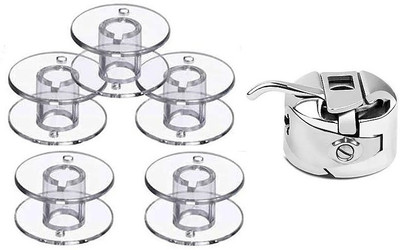 ZENITH 5 Clear Bobbins for Any Automatic Sewing Machines with 1 bobbin case Plastic Bobbins(Pack of 5, Domestic)