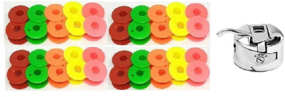 ZENITH Solid Multi Color Bobbins + 1 Bobbin Case for Any Automatic Sewing Machines (Singer/Usha/Brother) (40) Metal Bobbins(Pack of 40, Small)