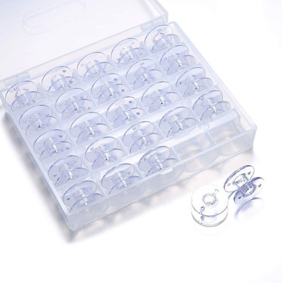LANLOY Clear Sewing Machine Bobbins 25 pcs with Case – Fits Usha Brother Singer Janome Plastic Bobbins(Pack of 25, Free Size)