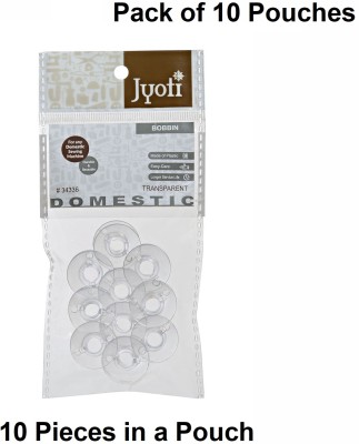 Jyoti Bobbin for Domestic Sewing Machine (5 Transparent Bobbins of Plastic Material in a Card) - Pack of 10 Cards Plastic Bobbins(Pack of 100, Class 15)