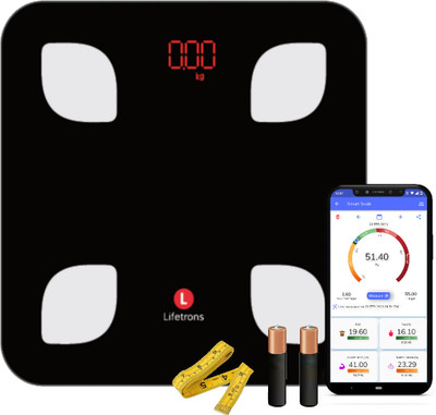 Lifetrons Slinky Digital Body Weight Smart Scale with free Tape, mobile app Body Fat Analyzer(C Black)