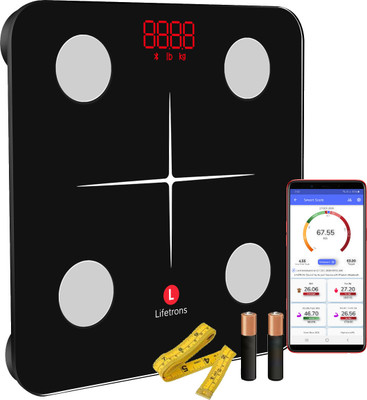 Lifetrons Slinky Lite Digital Smart weight Scale with 12 Body Parameters mobile app,Tape Body Fat Analyzer(C Black)