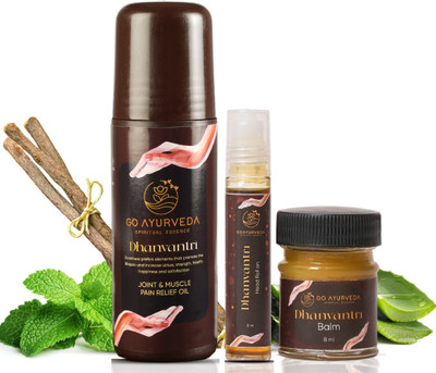 Go Ayurveda Dhanvantri Combo Pack of Pain Relief oil - 80 ML, Head Roll On - 9 ML & Balm - 8 ML Liquid(3 x 1 Units)