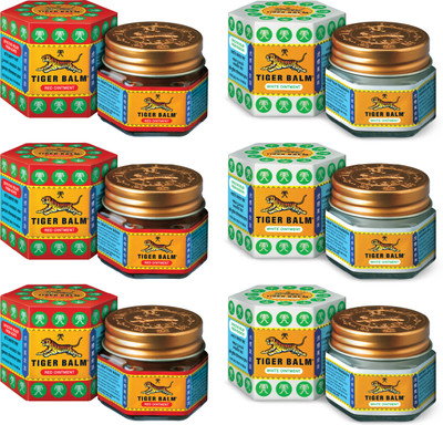 Tiger Balm Red & White Ointment Combo | 21ml | Pack of 6 | 3 Red & 3 White Balm(6 x 21 ml)