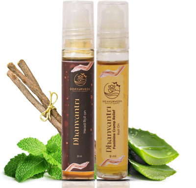 Go Ayurveda Dhanvantri Combo of Head Roll On for Headache (9 ML) & Menstrual Cramp Relief Oil (9 ML) Liquid(2 x 9 ml)