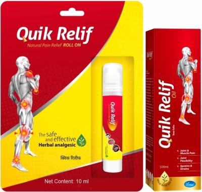 Quik Relif Herbal Oil For Joint & Muscle Pain (1x100ml) + Roll On (1x10ml) Pain Relieving Combo Liquid(2 x 55 ml)